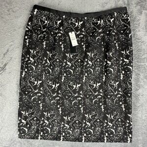 Talbots Pencil Skirt Women's Size 14 Abstract Lined Black White Cotton Rayon NWT